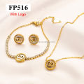 Fashion brand designer jewelry set hollow four-leaf clover stainless steel bracelet gold-plated necklace for women. 