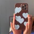 Korean Cute Mint Love Heart Brown Phone Case For iPhone 13 12 11 Pro XS Max X XR 7 8 Plus Shockproof Silicone Soft Back Cover. 