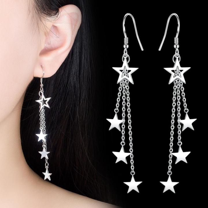 Tmall's new net celebrity temperament five-pointed star tassel earrings Korean earrings sparkling starlight mid-length earrings for women