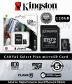 Kingston 16GB,32 GB,64 GB,128GB microSD Canvas Select Memory Card - Class 10 100MB Read Speed - 5 Years Warranty. 
