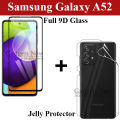 Samsung Galaxy A52 Full Black 9D|10D|11D|21D|6D|5D| Tempered Glass Edge to Edge Full Glue Screen Protector + Back Jelly Protector Clear Soft Film Protector Hydrogel Film Protector For Samsung Galaxy A52. 