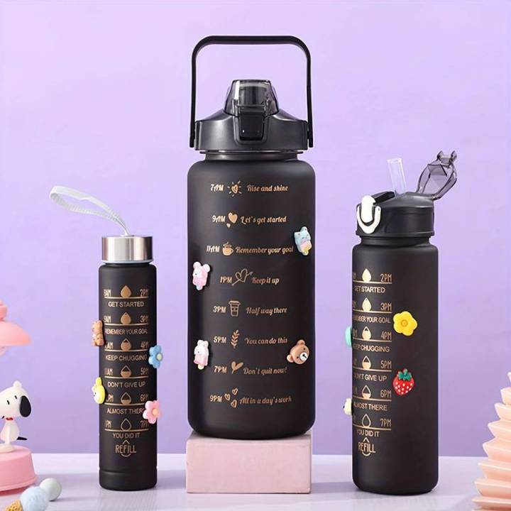 3pcs/set 280/800/2000ml Water Bottle Motivational Sport Water Bottle Leakproof Drinking Bottles Outdoor Travel Gym Fitness Jugs