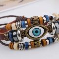 【HOT】 Evil Eye Bracelets For Men Women Vintage Leather Rope Cool Adjustable Layered Bracelet Charm Turkey Jewelry Halloween Cosplay. 