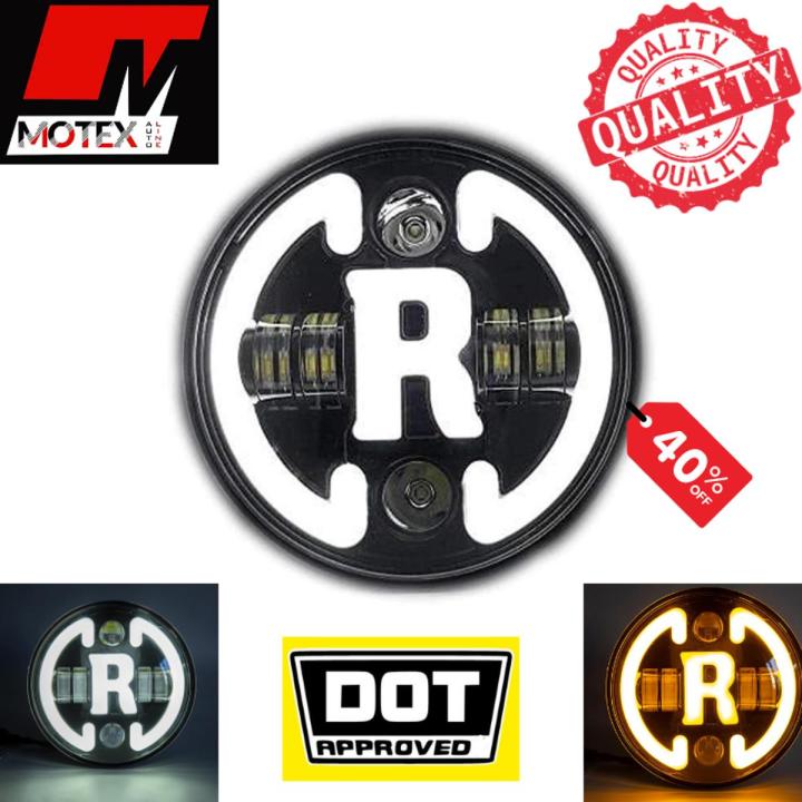 7 Inch Full Ring Round LED Headlight with Hi/Low Beam and Angel Eye Lamp With R Shape Double Color Yellow/ White Drl For Motorcycle - 1 Pcs