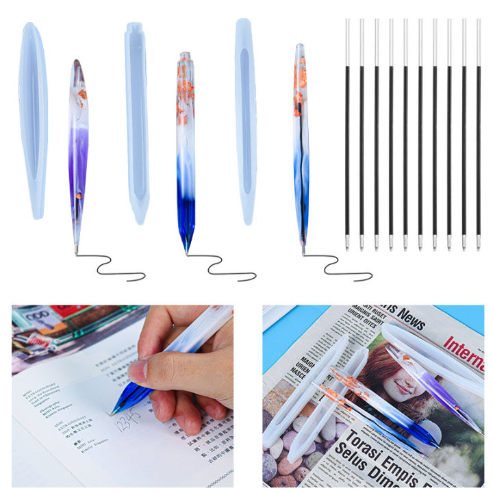 RHS Online 1PCS Pen Holder Resin Mold Silicone Molds UV Epoxy Making Tool with 5PCS Ball Pens Refills Blue Ink