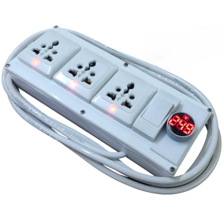 Extension Board with Voltage Display - 3 Pin Sockets - 5ft, 10ft, 15ft ...