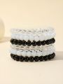 Set of 6 Multi-color Bracelets Black/White/Transparent Bracelets. 