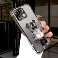 For Xiaomi 14 / 14 Ultra Back Cover with Cartoon 3D Bear Stand Luxury Slim Gradient Plating Glitter Girls Stylish Phone Case Clear Soft Silicone Protective Cases Pouch. 