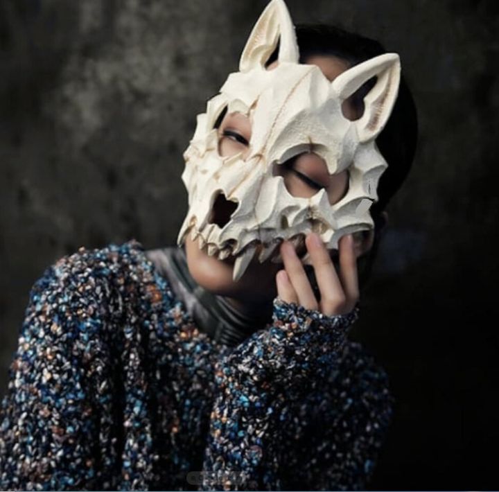 Were Wolf Masquerade Animal 3D Skull Bone Skeleton Luminous Glow in Dark Werewolf Half Face Mask Scary Cosplay Costume Halloween Carnival Party Props Christmas Festival Fashion Horror Show Men Women Ladies Adults