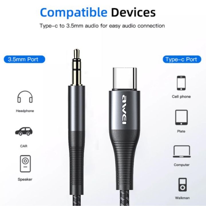 Awei%20CL-116T%20Type-C%20Cable%20To%20Aux%203.5mm%20Audio%20Plug%20Adapter%20Cables%20Adaptor%201M%20For%20Type-C%20Smartphones%20-%20Image%202
