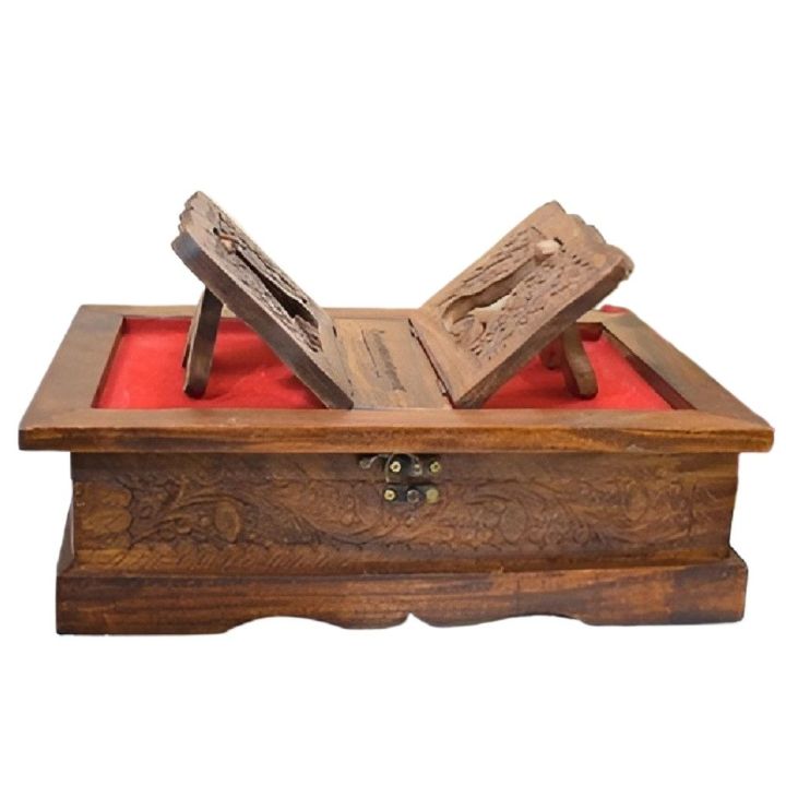 Wooden Quran Box Or Wooden Rail (Rehal) 2 IN 1 , Handmade wooden Quran box with carving art,Perfect for wedding gifts and home decoration  Unique selection of Holy Quran Rahal Box,Low price for Ramadan decorations