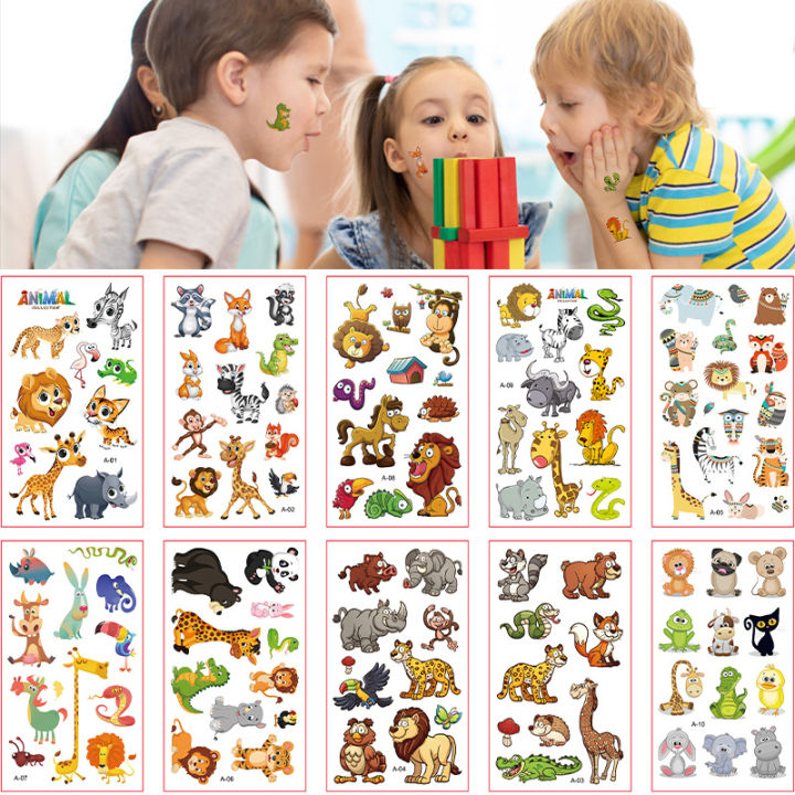 【AiBaby Store】10pcs/set Tattoos Stickers Cute Animails Fake for Kids Body Hands Tatouages Et Art Corporel Tatuaze Dla Dzieci