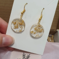 Round resin earring- golden color- golden foil flakes- handmade product- girls wear- Korean jewelry. 