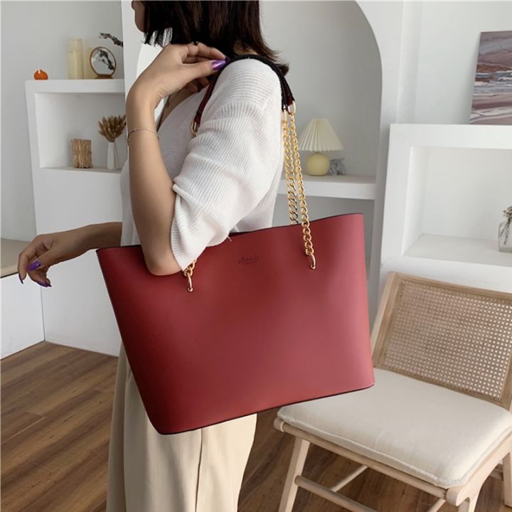 Big Bag ladies Handbags Luxury Designer Leather Shopper Bags Black Simple Shoulder Bags Large Capacity Chain Tote Shopping Bags