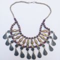 Traditional Bohemina Fish Tribal Necklace Decorated with metal spring and brown pearls-639. 