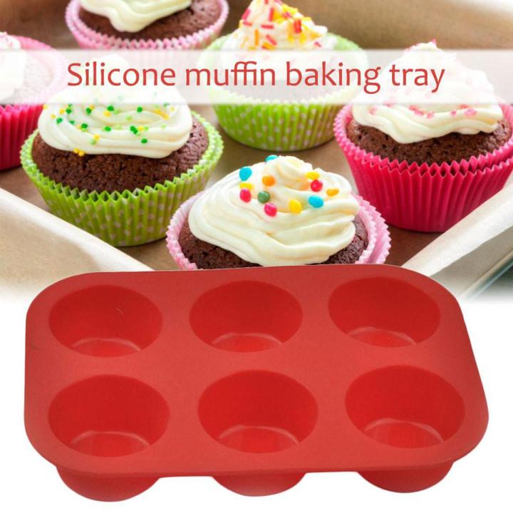 6 Cavity Silicone Cupcake Cake Muffin Pudding Baking Tray Pans Mold