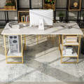 Modern Style Computer Desk Marble Effect Laminated Wood Sheet Top Rectangular Office Desk With Storage Shelf. 