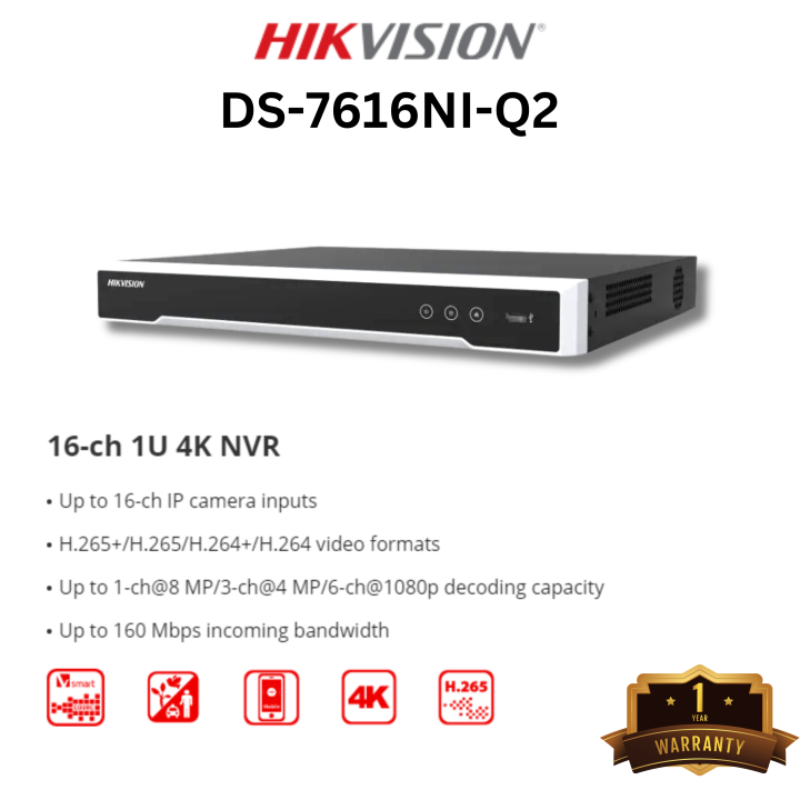 HIKVISION DS-7616NI-Q2 16-ch 1U 4K NVR Network Products Network Video Recorders Pro Series (All)