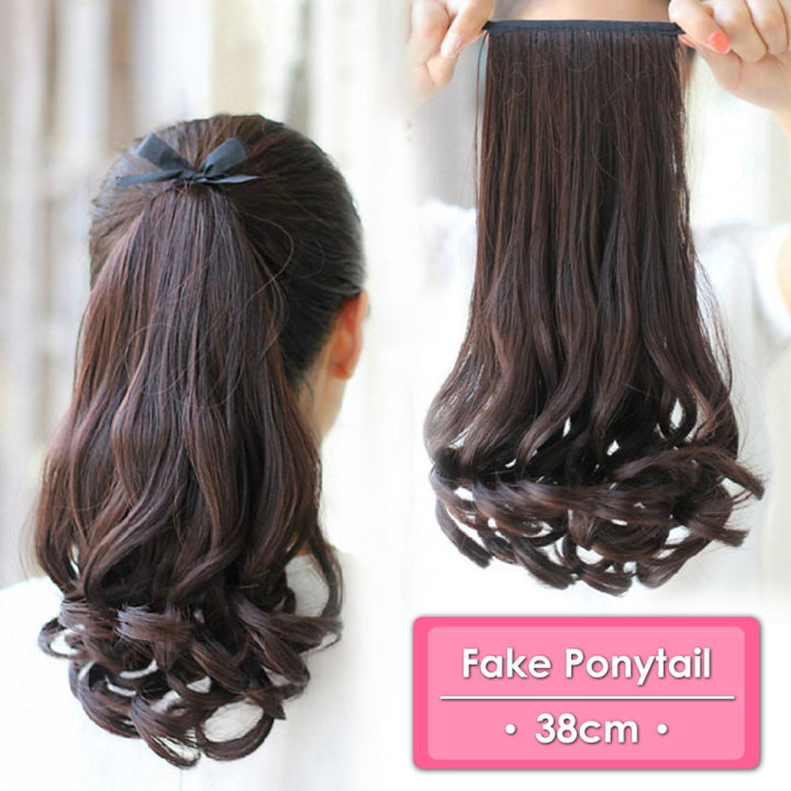38CM Wig Ponytail Female Ponytail Natural Convenient Grasping Clip-on Curly Hair Ponytail Wig Ponytail Curly Hair Short Wig Extension(Dark brown)
