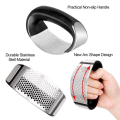 Stainless Steel Garlic Press Rocker - Premium Garlic Mincer With Silicone Peeler & Scraper - Arc Shape Design Garlic Crusher With Comfortable Grip Used For Peeling Garlic Ginger Lemmon And More. 
