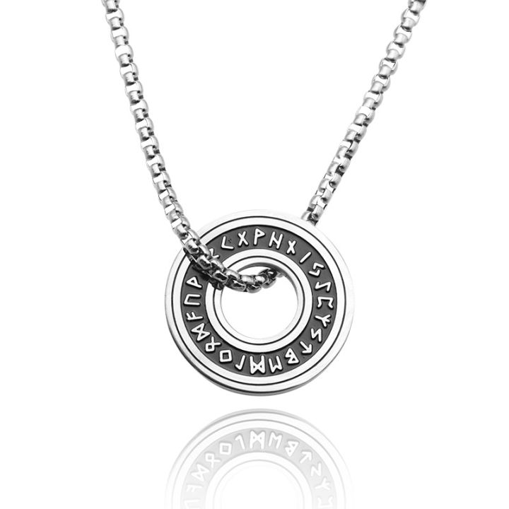 wholesale Stainless Steel Vintage Viking Wind Rune Letter Circle Pendant for Men's Titanium Steel Corrosion Necklace men jewelry