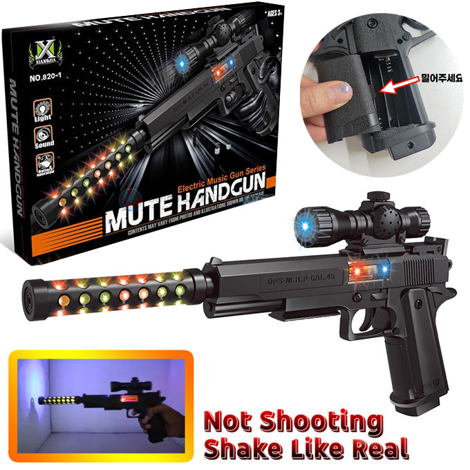 Electric Music Toygun Series – Mute Handgun With Light & Music – Shake Like Musical Gun Toy M9 Gun Toy with Light Music Vibration Laser & Torch Light - Realistic Spy Detective Gun Toy with Silencer - Music Laser Gun Space Gun Toy for Boys Kids