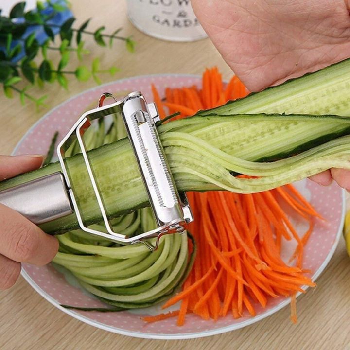 Julienne Peeler 2 in 1  Grater Cutter Slicer Double Planing Stainless Steel Serrated Blades Julie Julian Piller for Potato Carrot Cucumber Apple Melon Vegetables & Fruits Multi-functional Cooking Tool Gadget for Kitchen Accessories