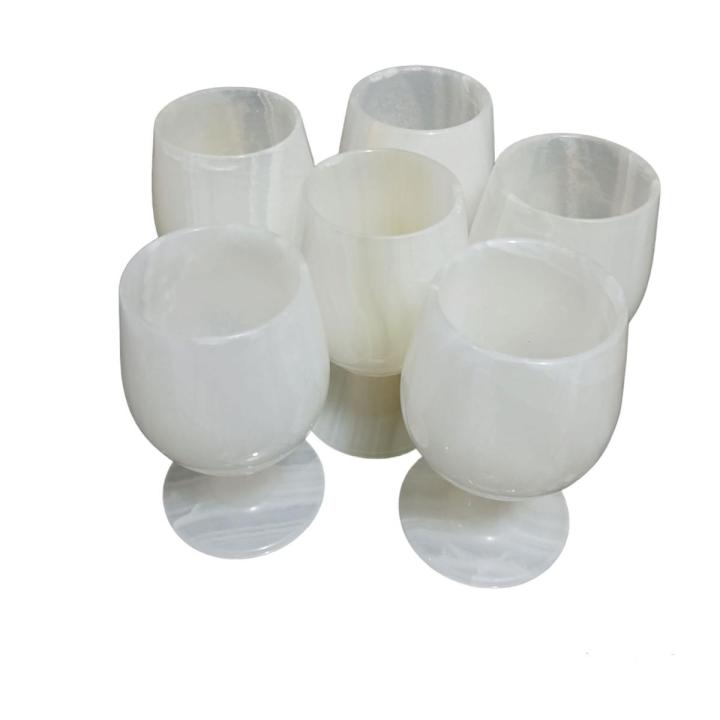 Sang e Mar Mar Marble Glass Set, White Marble Glass Set, Marble Showpiece, High Quality Marble Glasses.