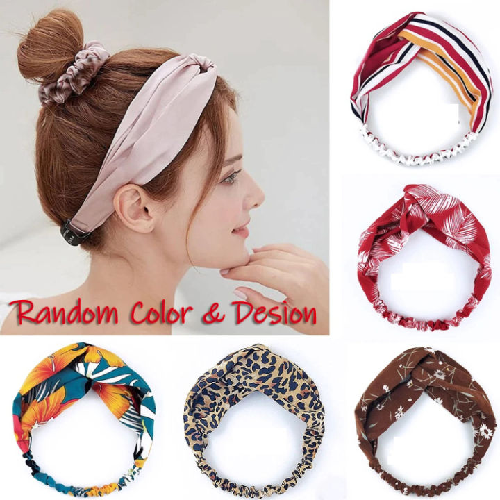 Floral Turban Cross Knot Head Wrap Bow Chiffon Headband Hair Bands Multicolor (1Pcs)