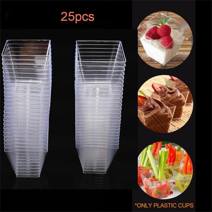 25Pcs Reusable Plastic Dessert Cups For Party Small Plastic Dessert Cups Disposable Dessert Shooter Cups for Pudding Fruit Ice Cream