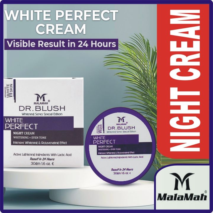Malamah Dr Blush White Perfect Night Beauty Cream Multi Vitamin Cream For Advance Face Freshness, Freckles, Anti Wrinkles, Anti Aging, Dark Circles, Deep Skin Treatment And Ultra Hd Glow, Intensive Effects 30G