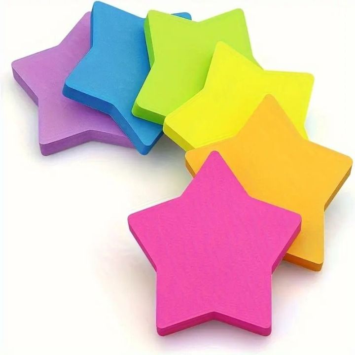 Star Shaped Multicolor Sticky Notes, Bright Colors Self Stick Writing Pads 3X3 inch - Pack of 1 / 100 Sheets