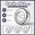 [PACK OF 3 ] Tap Light Led tap touch light Stick-on Push Button Touch Lights | 3 LED Push Touch Lamp | Wardrobe Light | Kitchen Cabinet Closet Night | 3 x lights white color. 