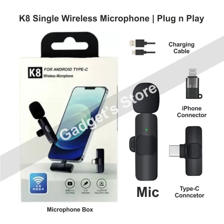 K8 Single Bluetooth Wireless Microphone for_iPhone iOS & Android Type-C User Supported Connector | Specially Design for Short Video Recording & Personal Vloging