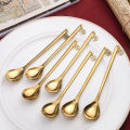 XStainless Steel Spoon Golden Coffee Stir Spoon Creative Long Handle Ice Spoon Mug Gift Spoon Gift Set. 