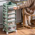 Cosmetic Organizer Cart with Handle and Lockable Wheels, Multifunctional Acrylic Storage Shelves Rolling Utility Cart. 