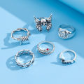 6Pcs/Set Punk Snake Twist Love Antique Silver Rings for Men Goth Skeleton Rings Set Hip Hop Emo Fashion Jewelry Anillos Hombre. 