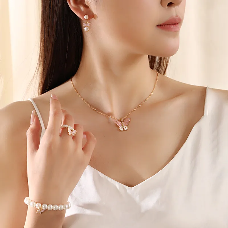 Instagram Minimalist Butterfly Jewelry Set Fashion Pearl Bracelet