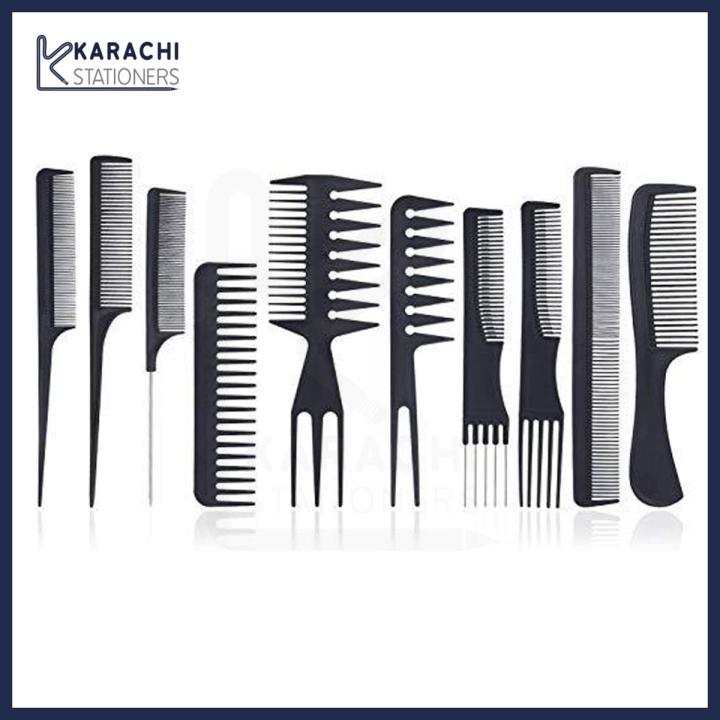 10 pieces Black Professional Combs Hair Salon Hair Styling Barbers Comb Set Kit Rat Tail Comb