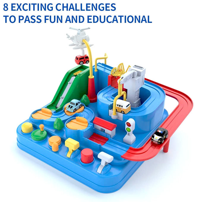 Educational Car Adventure Race Track Toy Parking Garage Set for Boys with 4 cars – 11 inches