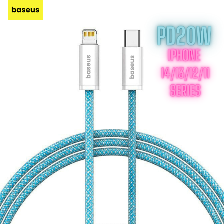 Orignal Baseus 20W Fast Charging PD C to Lightning Braided Colorful Data Cable for iPhone 14/13/12/11 Pro MAX Series Braided Colorful Data Cable Compatible with iPhone