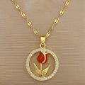 DIEYURO 316L Stainless Steel Red Tulip Flower Pendant Necklace For Women Girl Fashion Clavicle Chain Choker Jewelry Gift Wedding. 