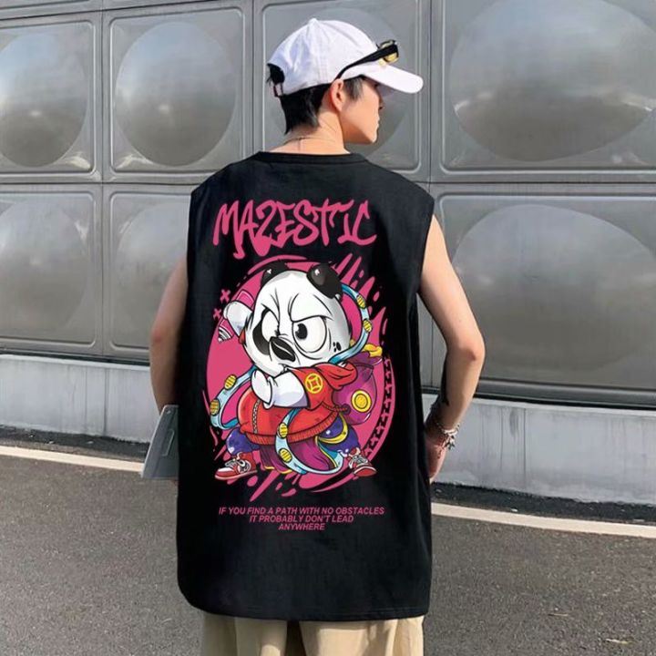 Hip Hop Oversized Tank Top For Men Cartoon Printed Fashion Vest Casual Sleeveless Tshirt Tops All-Match Plus Size Couple T Shirt Clothes