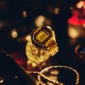 Casio Ring Watch Mens/Womens Gold Ion Plated Stainless Steel Case Square Digital Stop Watch, Alarm, Dual Time, Calendar, Multi-Function Gold Stainless Steel Bracelet Watch-CRW-001G-9DR. 