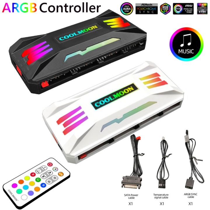 Coolmoon Argb Controller Fan Hub 4pin Pwm 5v 3pin Argb Cooling Fan Smart Remote Control Chassis Radiator For Computer Pc Case
