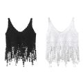 Women Hollow Out Crochet Crop for Tank Top Knit Heart Lace Long Tassels Camisole Sleeveless See-Through Vest Beach Cover. 