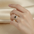 Luxury Gold Plated Crown Ring with Rectangular Stone and Marquise CZ Accents | Fashion Statement Jewelry for Women | Gift for Her. 
