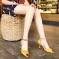EUROPEAN FASHION POINTED HOLLOW WORD BUCKLE YELLOW HEELS SANDALS. 