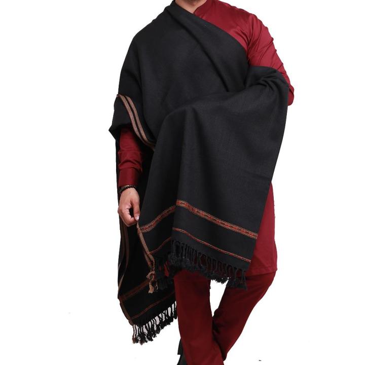 Kashmiri Dhussa & Pashmina Wool Shawl For Men (Black)