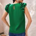 Female Summer Tops Shirt Ruffle Sleeves Solid Green Red Elegant Blouse Women Lady Streetwear Y2k Top Crewneck Shirts. 